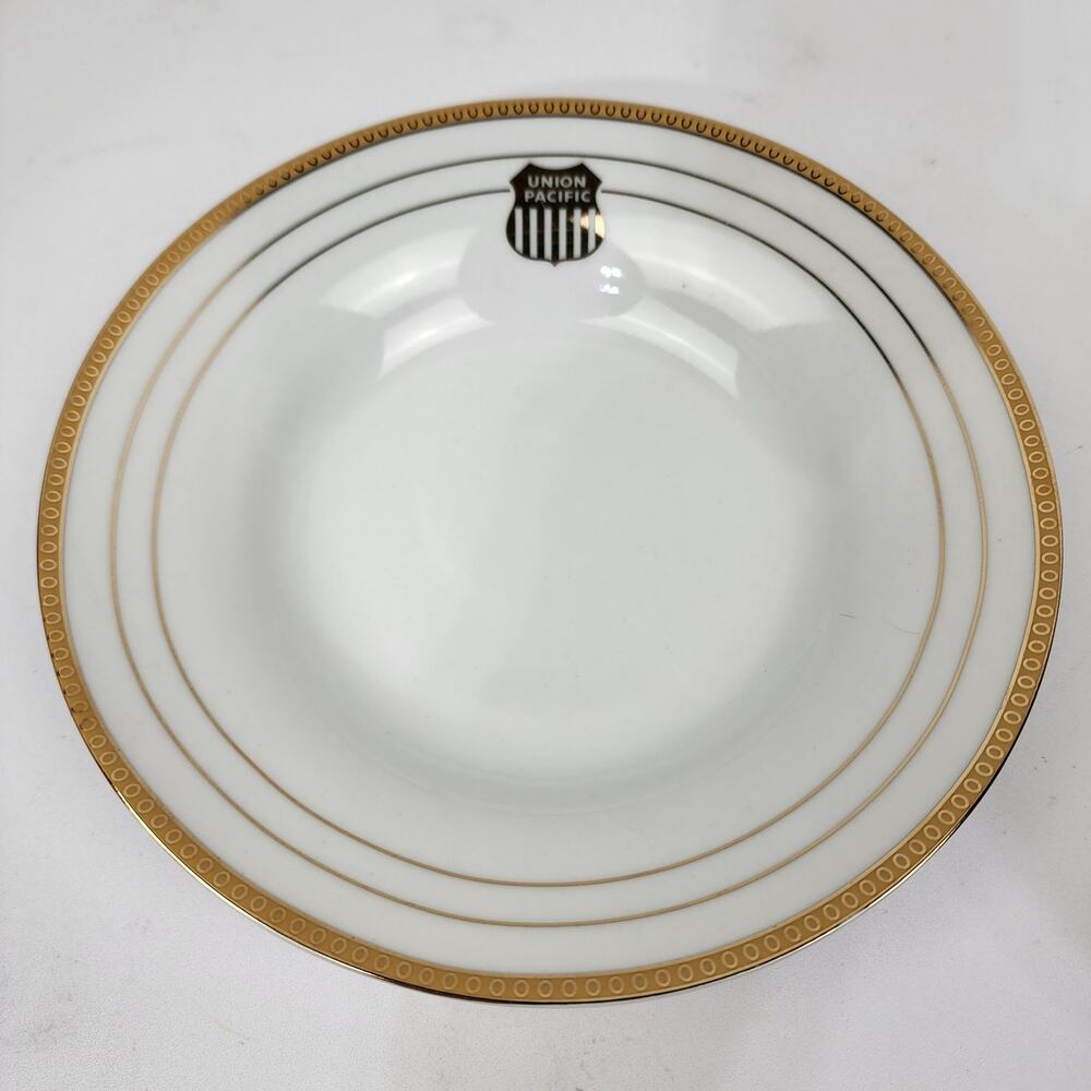 Union Pacific UPRR 8" Shallow Soup Bowl by Regal Gold Shield Logo Excellent Cond